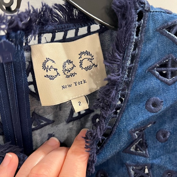 Sea New York Eyelet Fringe Sleeveless Denim Peplum Top Size 2 EUC - Picture 6 of 7